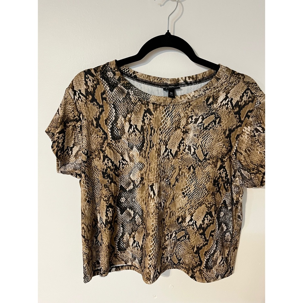 Torrid Womens Snakeskin Print Ribbed Knit Short Sleeve Top Brown Size 00